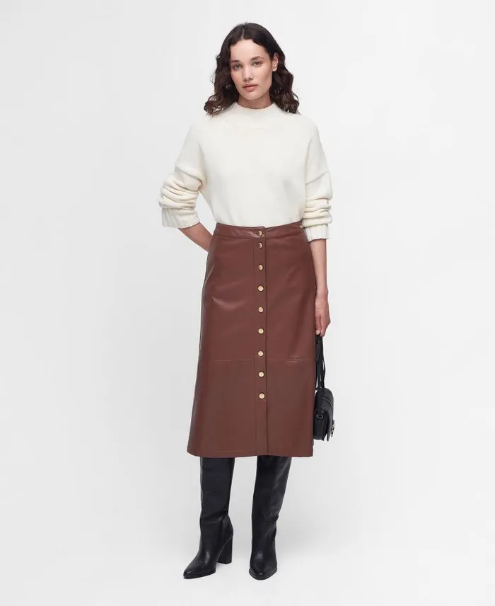 Alberta FauxLeather Midi Skirt Cognac Women Barbour Dresses and Skirts