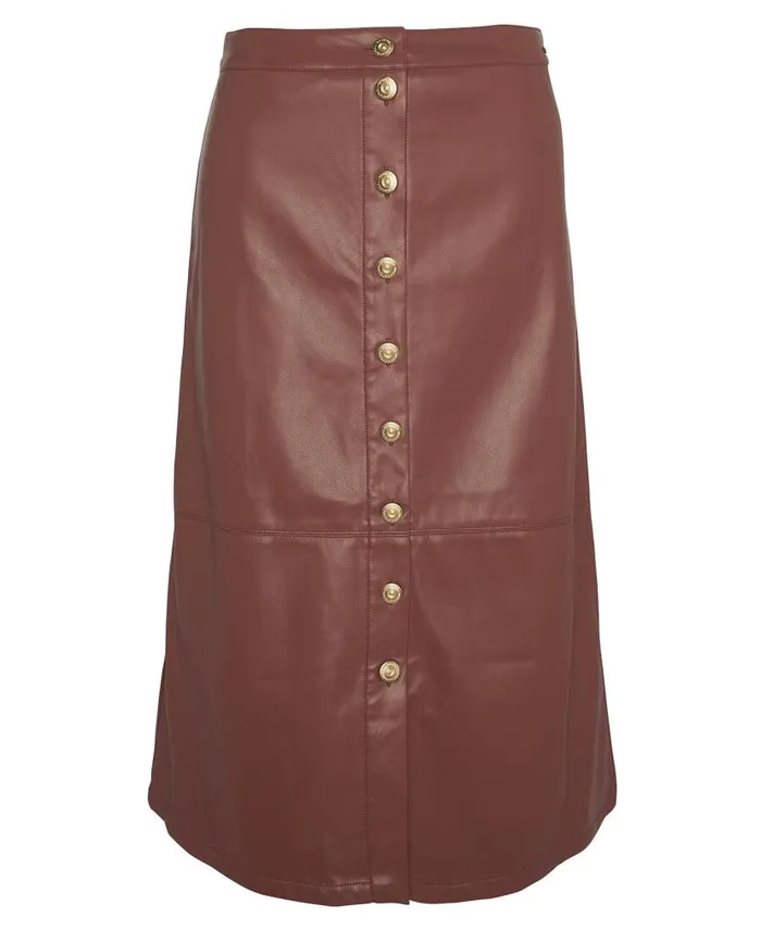 Alberta FauxLeather Midi Skirt Cognac Women Barbour Dresses and Skirts