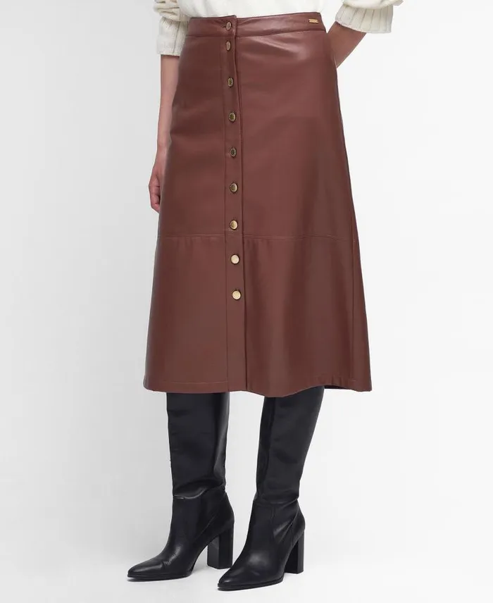 Alberta FauxLeather Midi Skirt Cognac Women Barbour Dresses and Skirts
