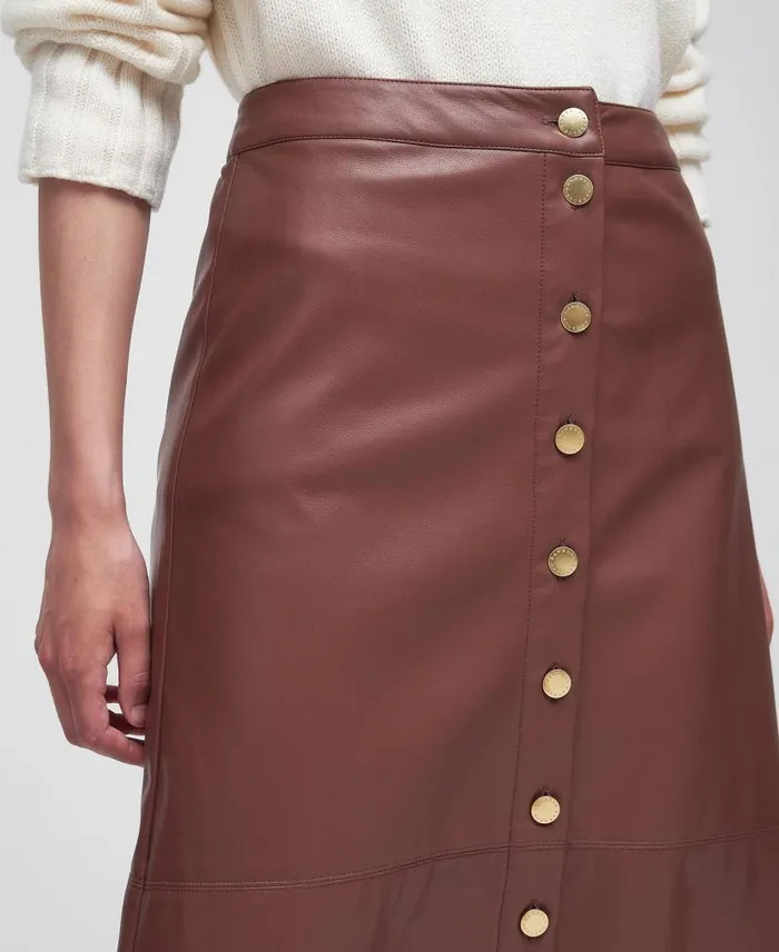 Alberta FauxLeather Midi Skirt Cognac Women Barbour Dresses and Skirts
