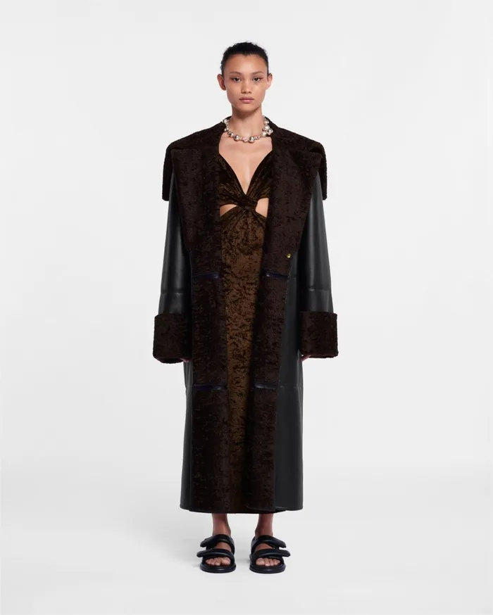 Alessi Regenerated Leather Coat Black Brown Women Nanushka Outerwear
