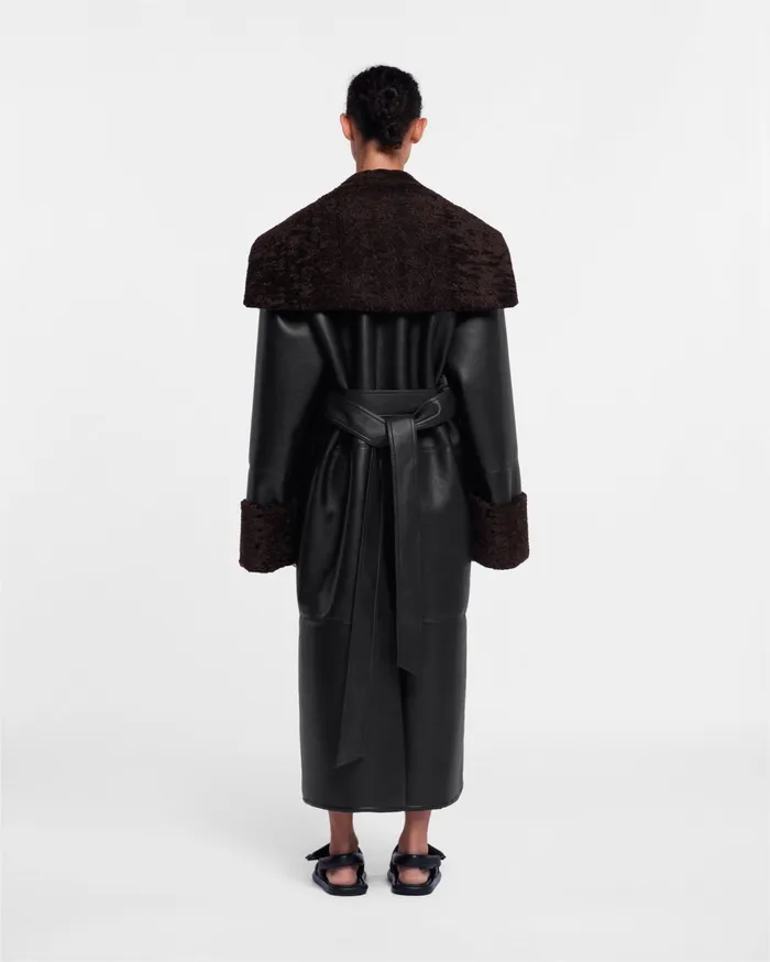 Alessi Regenerated Leather Coat Black Brown Women Nanushka Outerwear