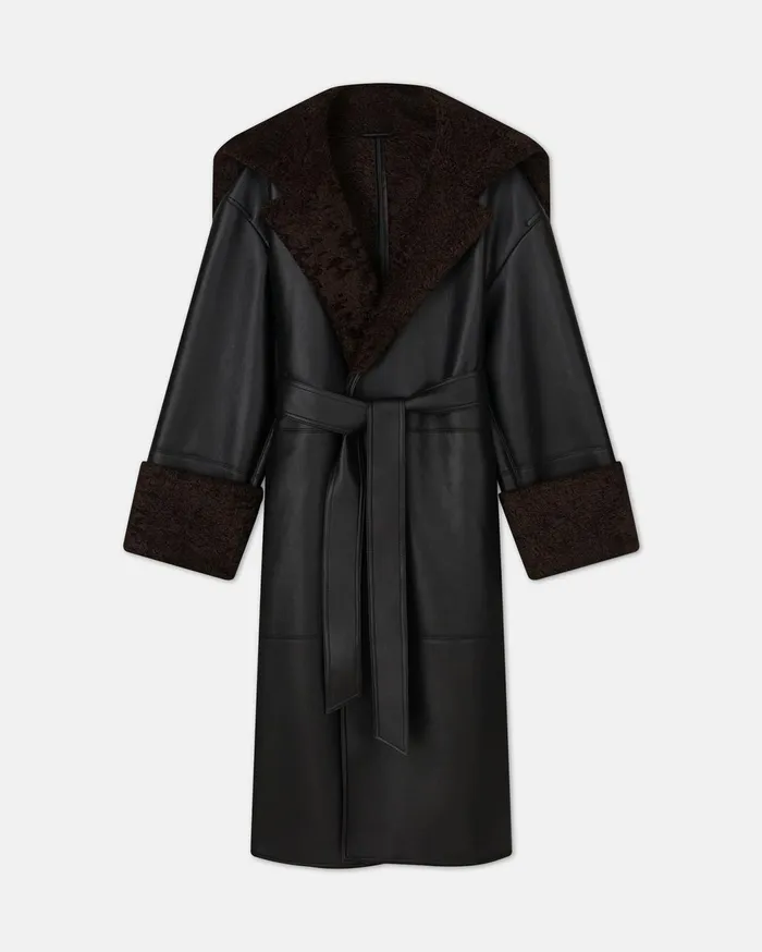 Alessi Regenerated Leather Coat Black Brown Women Nanushka Outerwear