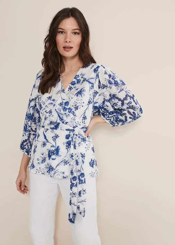 Alice Embroidered Blouse Bluewhite Women Phase Eight Shirts and Blouses