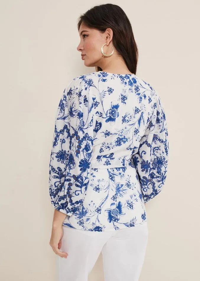 Alice Embroidered Blouse Bluewhite Women Phase Eight Shirts and Blouses