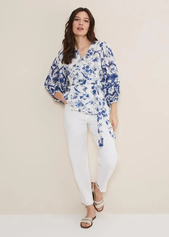 Alice Embroidered Blouse Bluewhite Women Phase Eight Shirts and Blouses