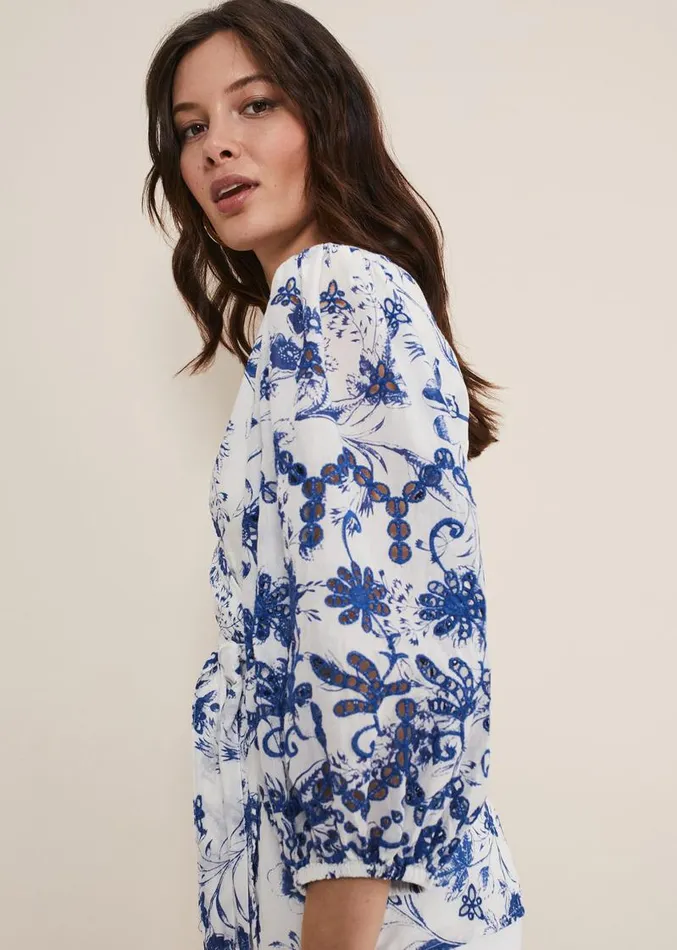 Alice Embroidered Blouse Bluewhite Women Phase Eight Shirts and Blouses