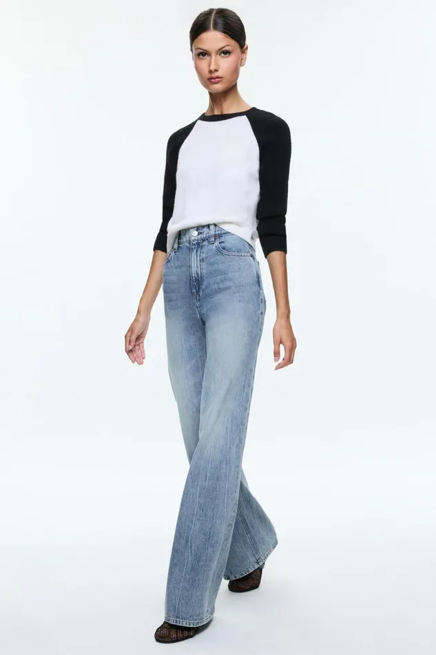 Alice Olivia Amari Shrunken Raglan Ecrublack Women Sweaters