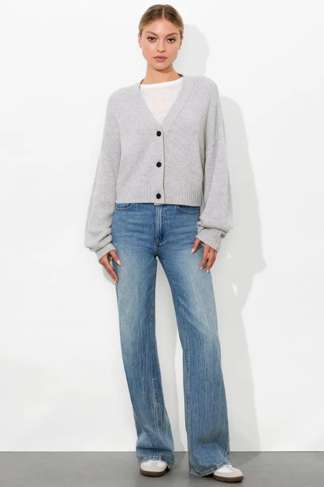 Alice Olivia Atticus Cardigan Storm Grey Heather Women Sweaters