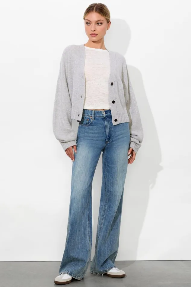 Alice Olivia Atticus Cardigan Storm Grey Heather Women Sweaters