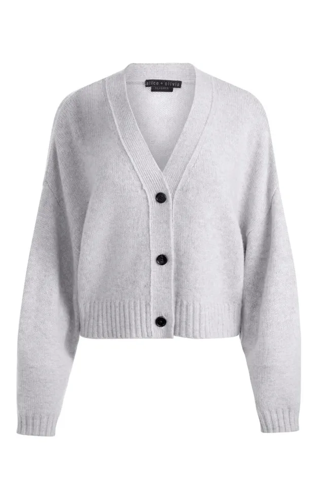 Alice Olivia Atticus Cardigan Storm Grey Heather Women Sweaters