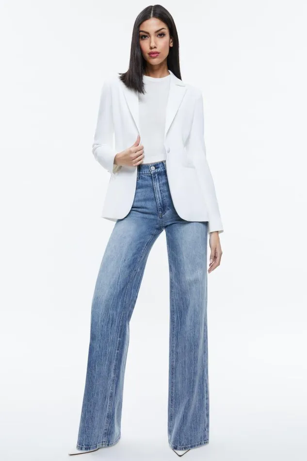 Alice Olivia Blake Fitted Blazer Off White Women Outerwear