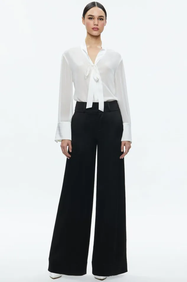Alice Olivia Brady Oversized Button Down With Bow Tie Off White Women Tops