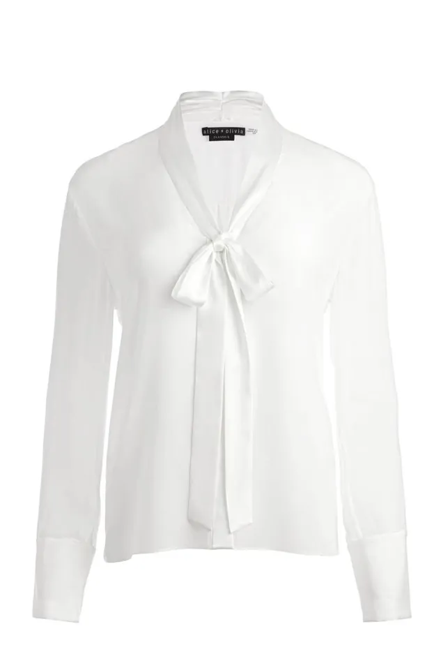 Alice Olivia Brady Oversized Button Down With Bow Tie Off White Women Tops