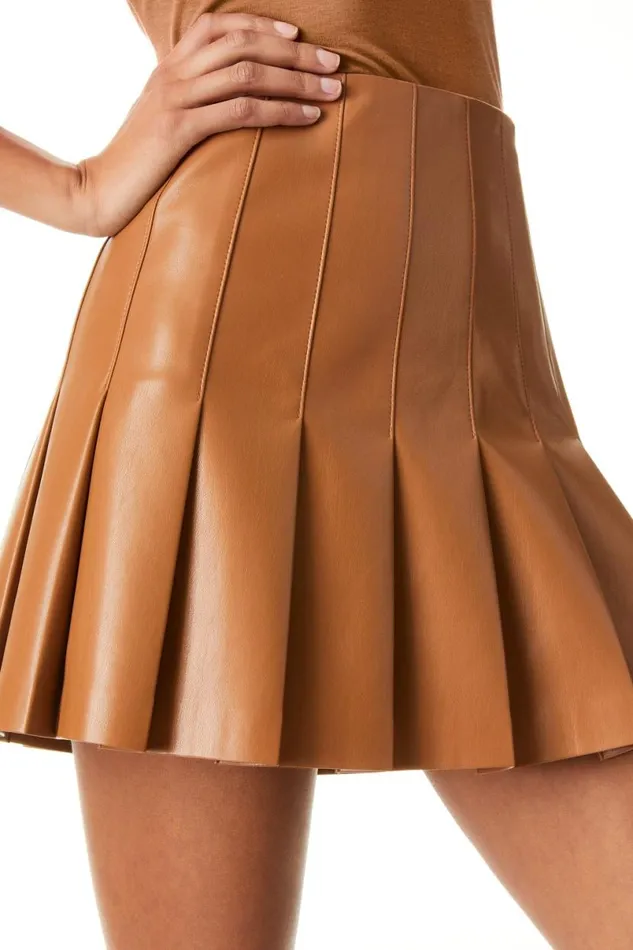 Alice Olivia Carter Vegan Mini Skirt Camel Women Skirts