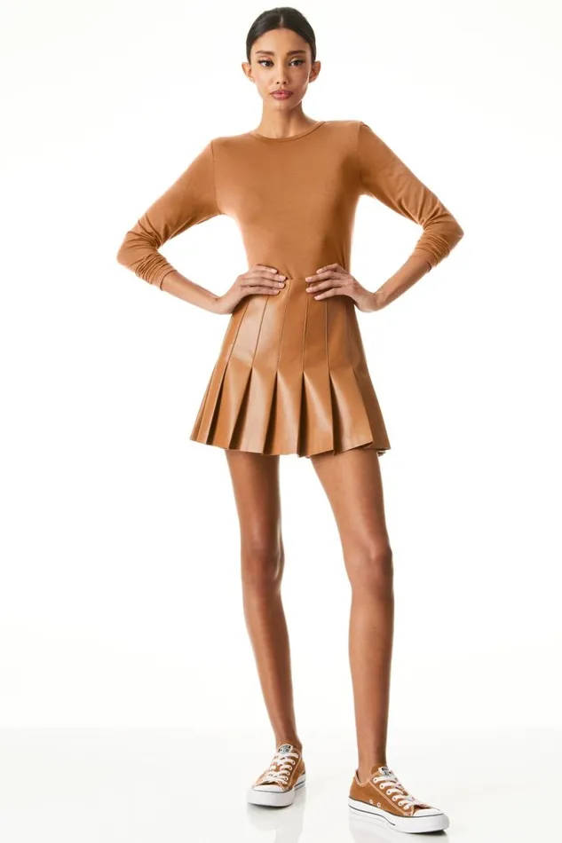 Alice Olivia Carter Vegan Mini Skirt Camel Women Skirts
