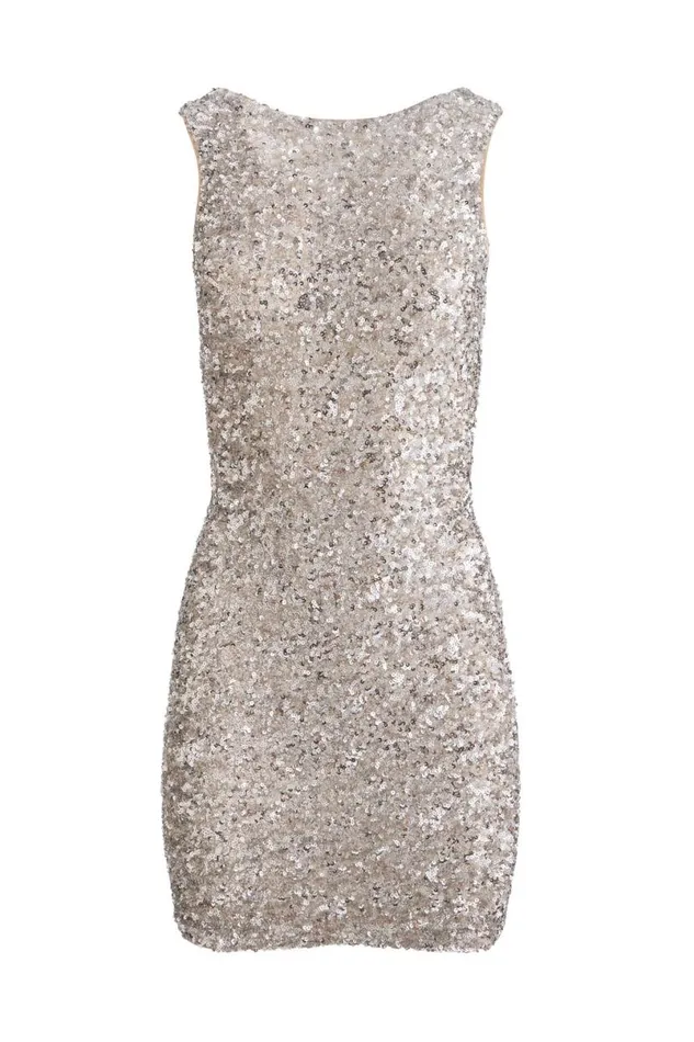 Alice Olivia Celia Cowl Back Dress Champagnepale Silver Women Dresses