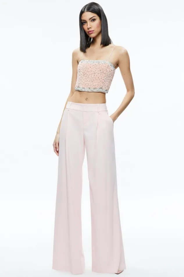 Alice Olivia Ceresi Embellished Spaghetti Strap Top Pink Lace Women Tops