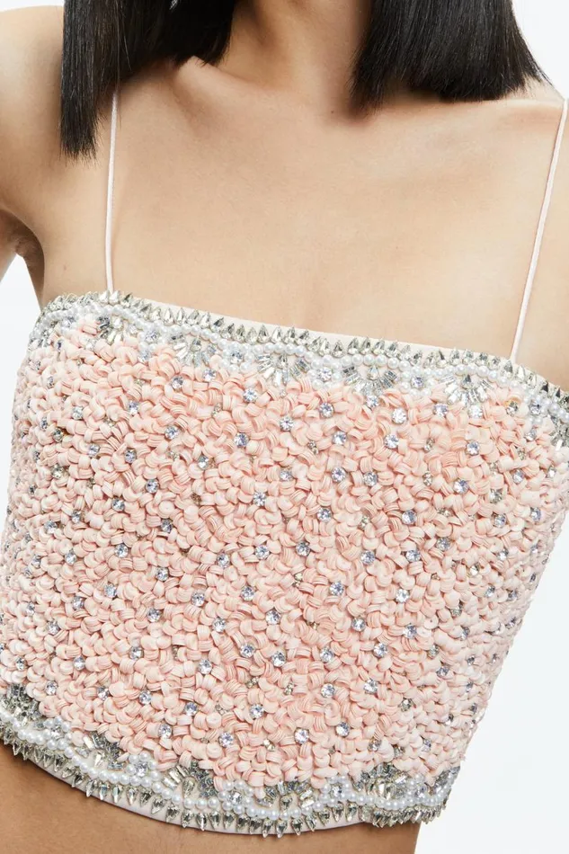 Alice Olivia Ceresi Embellished Spaghetti Strap Top Pink Lace Women Tops