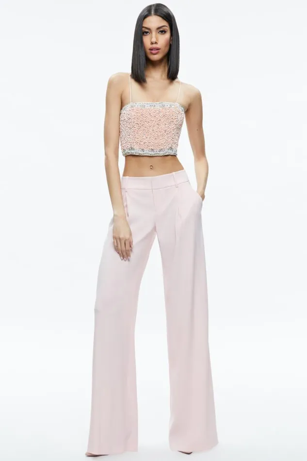 Alice Olivia Ceresi Embellished Spaghetti Strap Top Pink Lace Women Tops