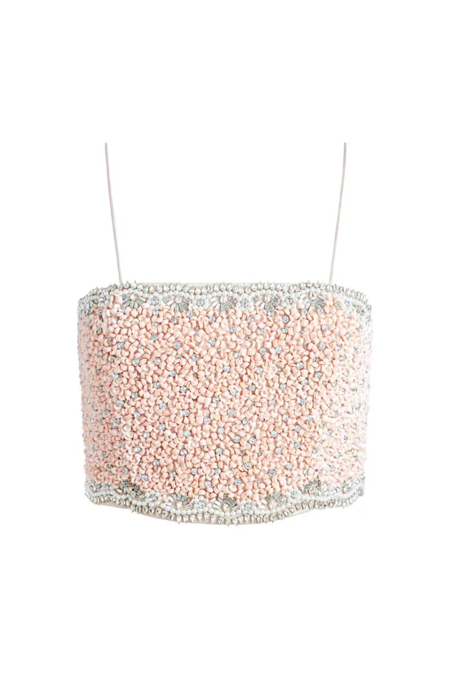 Alice Olivia Ceresi Embellished Spaghetti Strap Top Pink Lace Women Tops