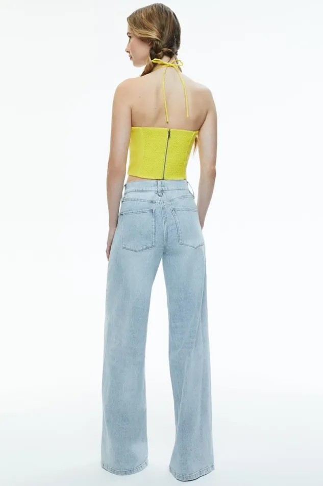 Alice Olivia Ceresi Halter Bandeau Top Happy Yellow Women Tops