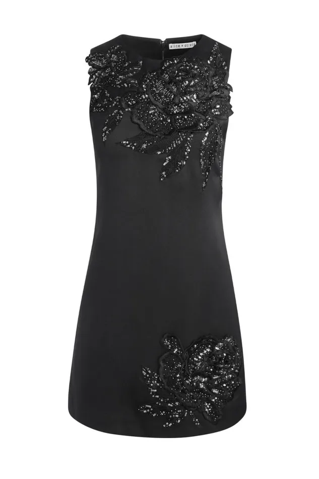 Alice Olivia Clyde Mini Dress Le Parisien Blackgunmetal Women Dresses