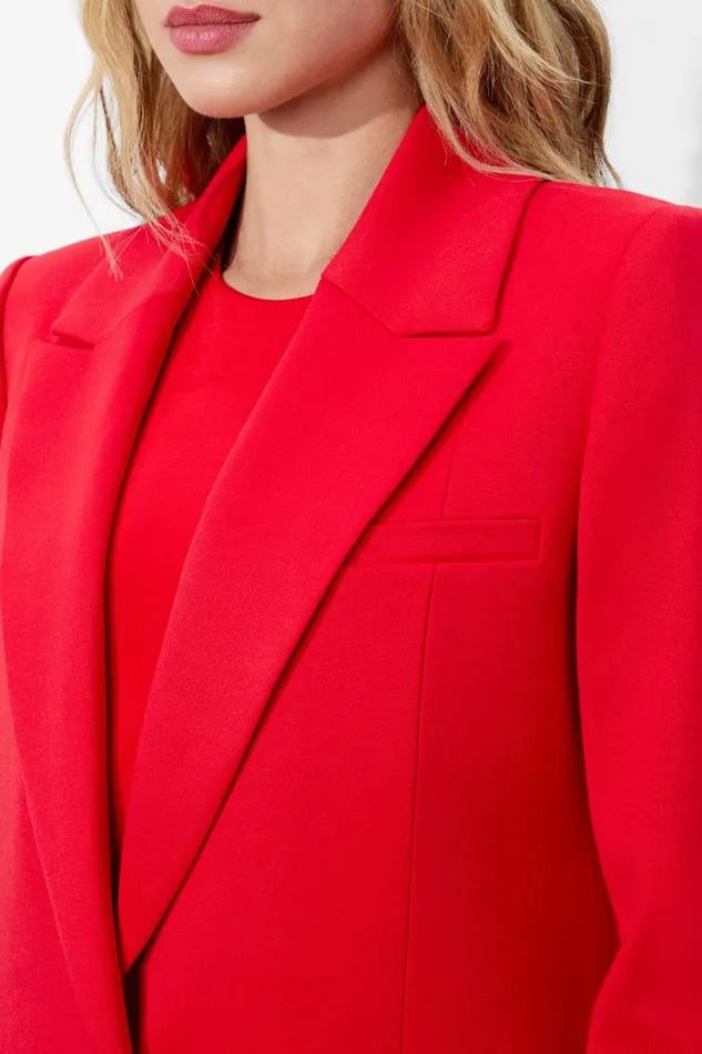Alice Olivia Colley Long Blazer Bright Ruby Women Outerwear