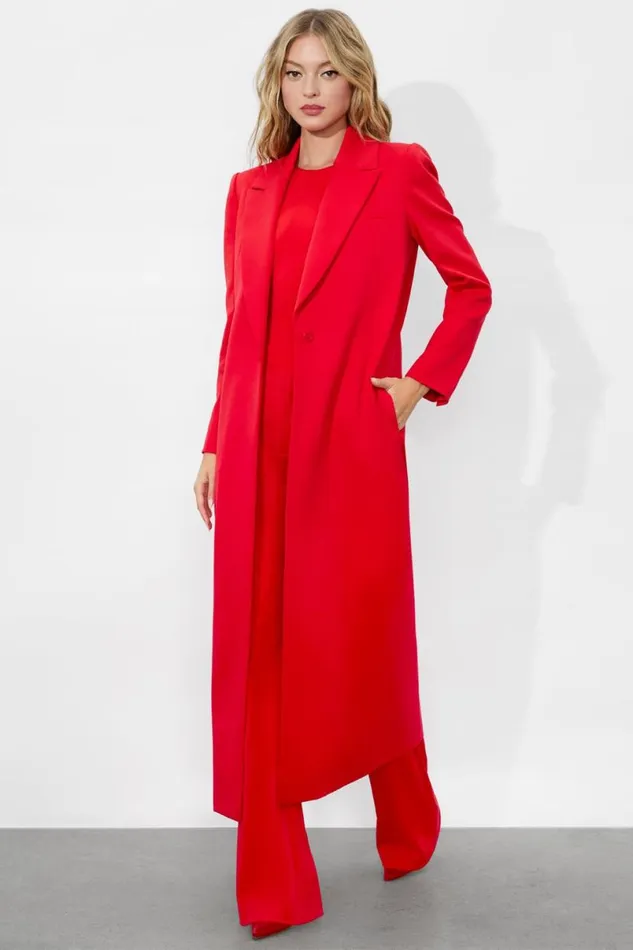 Alice Olivia Colley Long Blazer Bright Ruby Women Outerwear