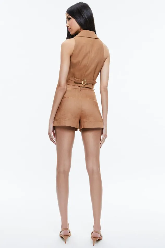 Alice Olivia Conry Linen Pleated Cuff Short Tan Women Shorts