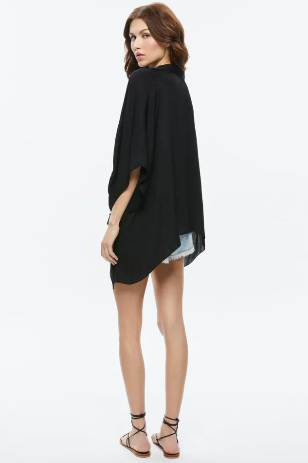 Alice Olivia Deanne Button Down Blouse Black Women Tops