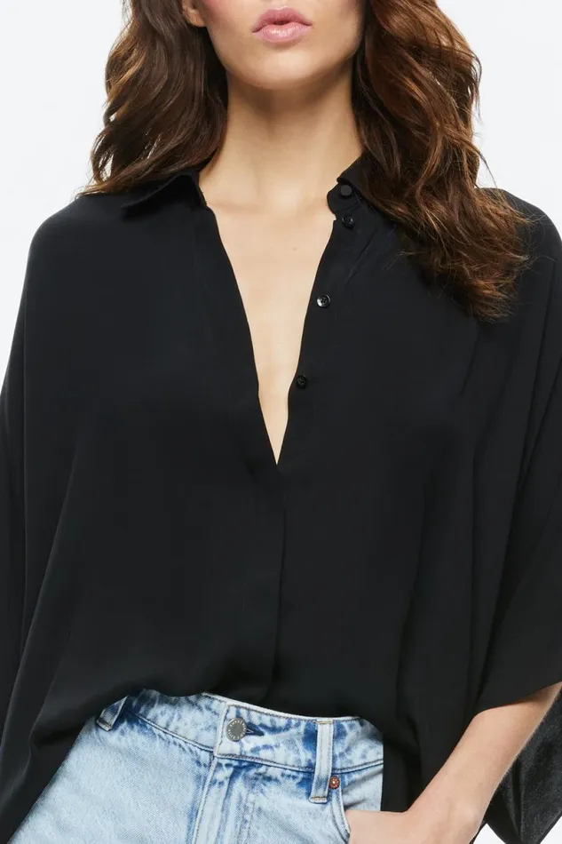 Alice Olivia Deanne Button Down Blouse Black Women Tops