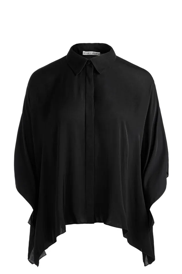Alice Olivia Deanne Button Down Blouse Black Women Tops