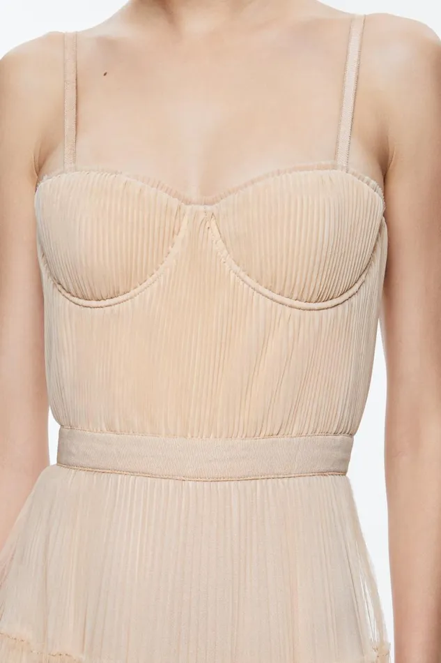 Alice Olivia Deena Pleated Maxi Dress With Hot Pant Almond Women Dresses