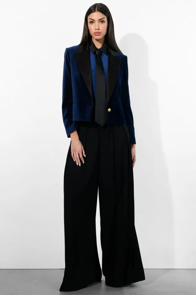 Alice Olivia Devyn Velvet Blazer Midnight Blue Women Suits
