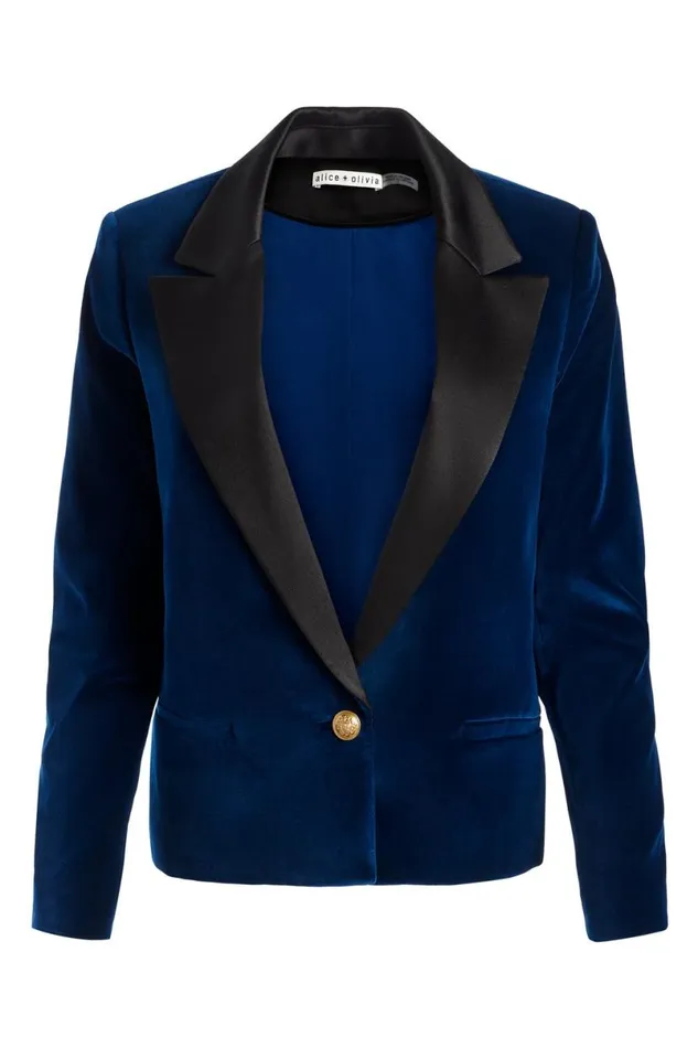 Alice Olivia Devyn Velvet Blazer Midnight Blue Women Suits