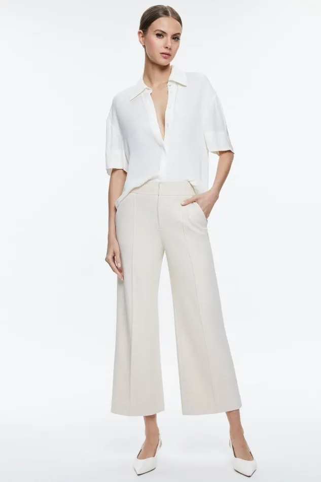 Alice Olivia Dylan Cropped Pant Solid Oatmeal Women Pants