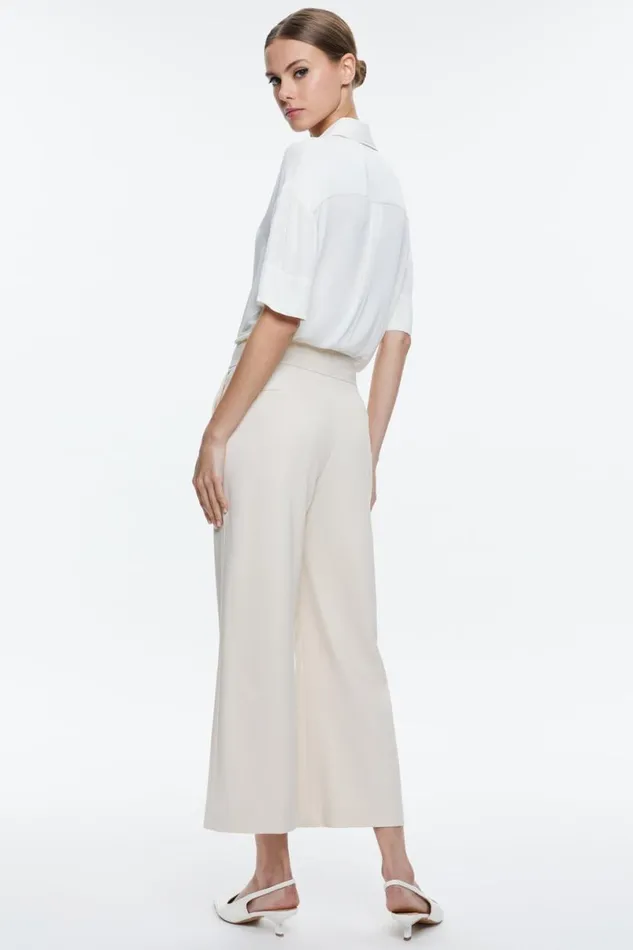 Alice Olivia Dylan Cropped Pant Solid Oatmeal Women Pants