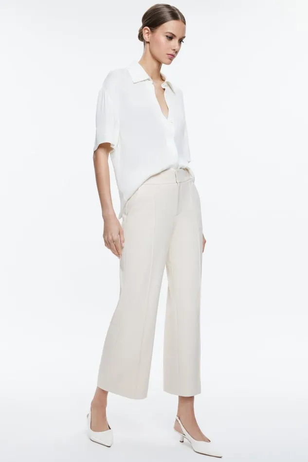 Alice Olivia Dylan Cropped Pant Solid Oatmeal Women Pants
