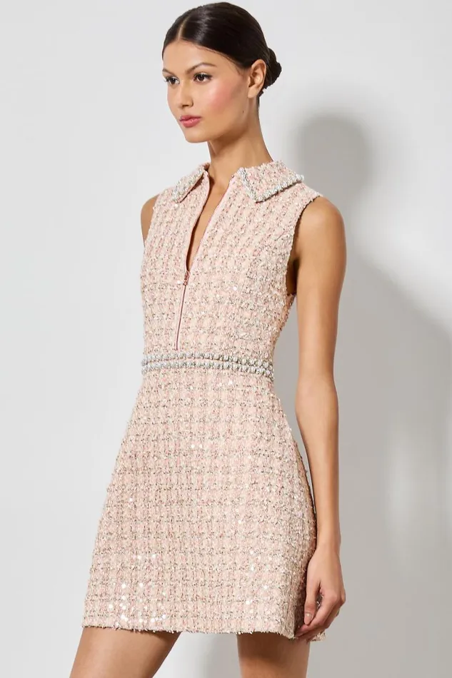 Alice Olivia Ellis Mini Dress Pearl Blush Women Dresses