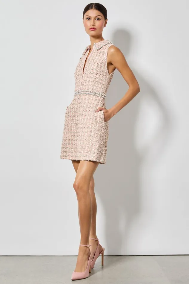 Alice Olivia Ellis Mini Dress Pearl Blush Women Dresses