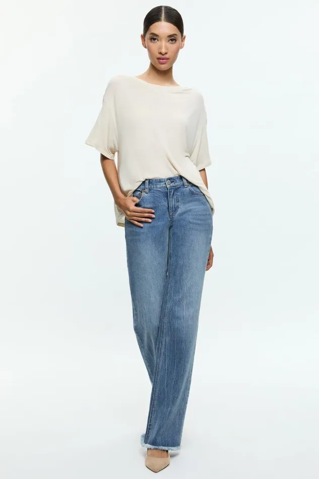 Alice Olivia Evan Oversized Tee Oatmeal Women Tops