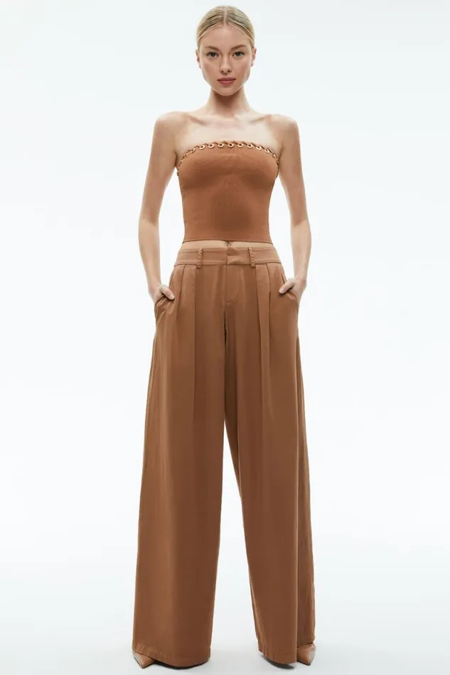 Alice Olivia Garbo Low Rise Baggy Trousers Camel Women Pants