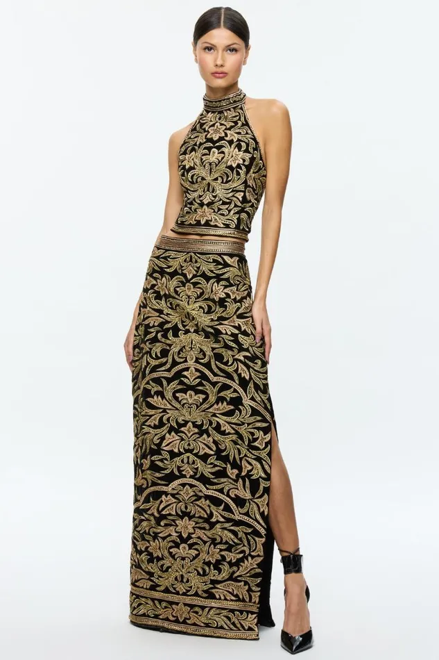 Alice Olivia Gatz Embellished Top Blackgold Women Tops