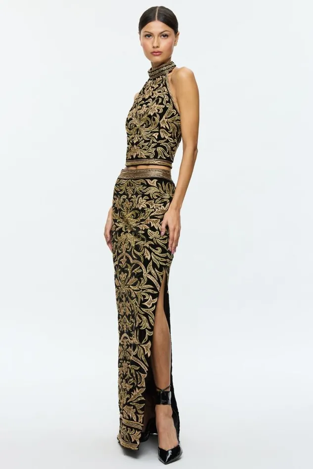 Alice Olivia Gatz Embellished Top Blackgold Women Tops