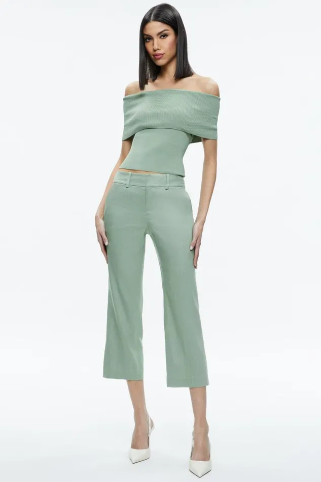 Alice Olivia Janis Low Rise Cropped Flare Pant Sage Women Pants