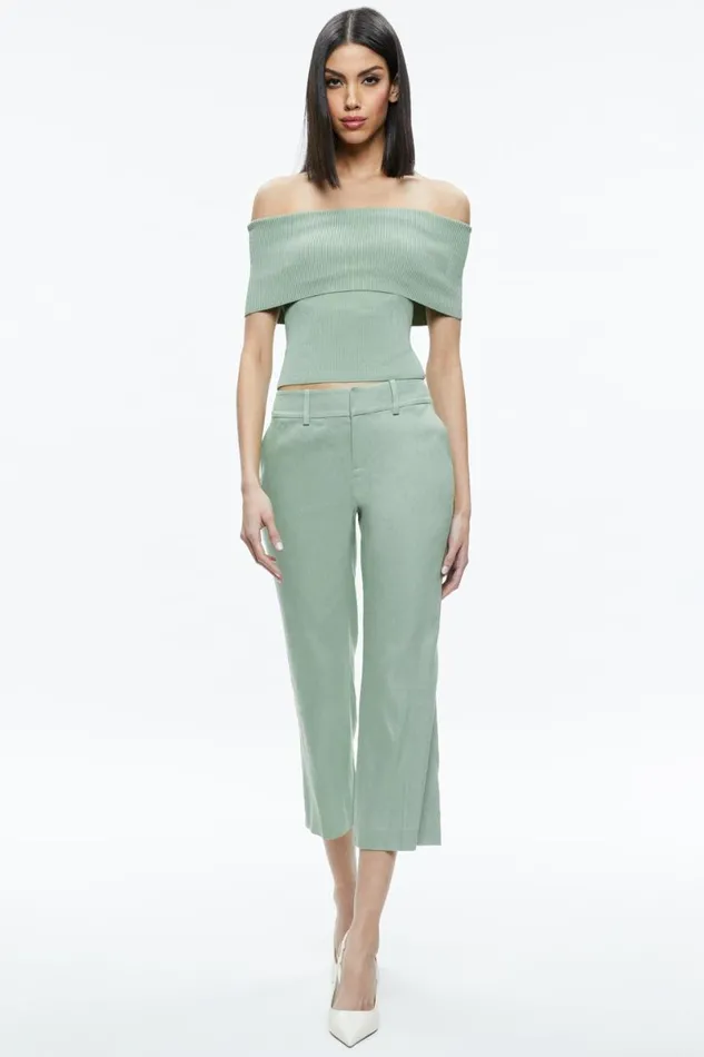 Alice Olivia Janis Low Rise Cropped Flare Pant Sage Women Pants