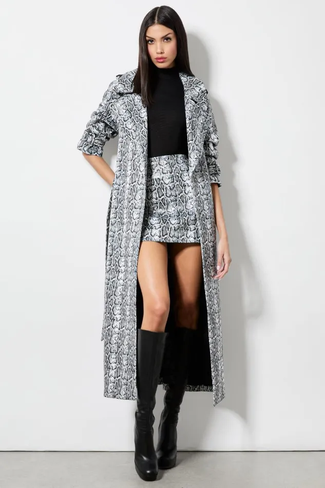 Alice Olivia Jarrett Vegan Trench Off Whiteblack Python Women Outerwear