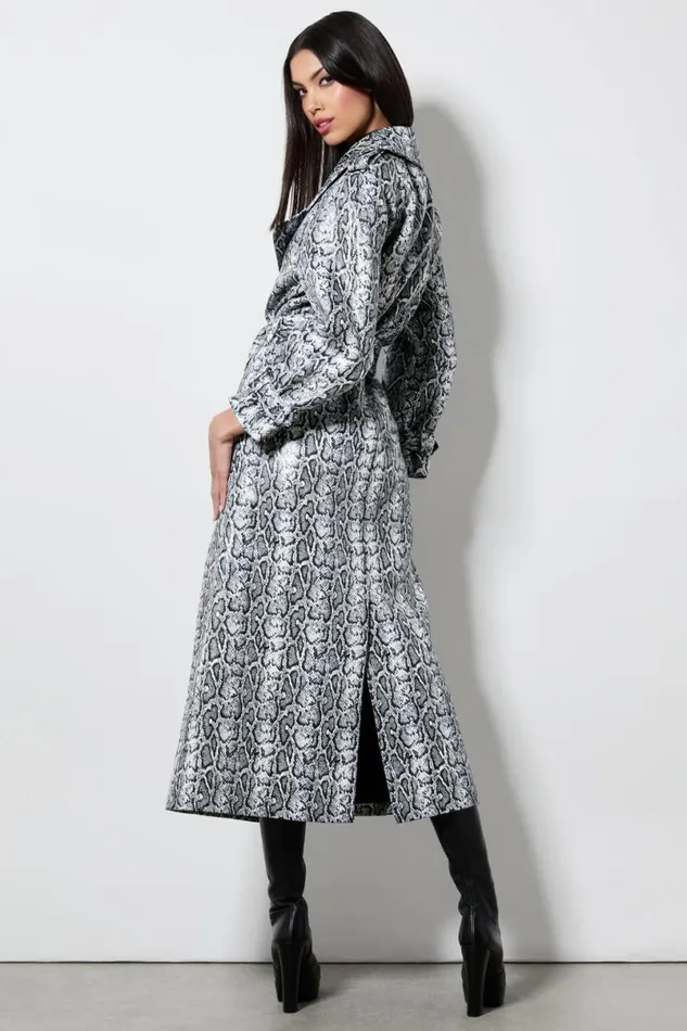 Alice Olivia Jarrett Vegan Trench Off Whiteblack Python Women Outerwear