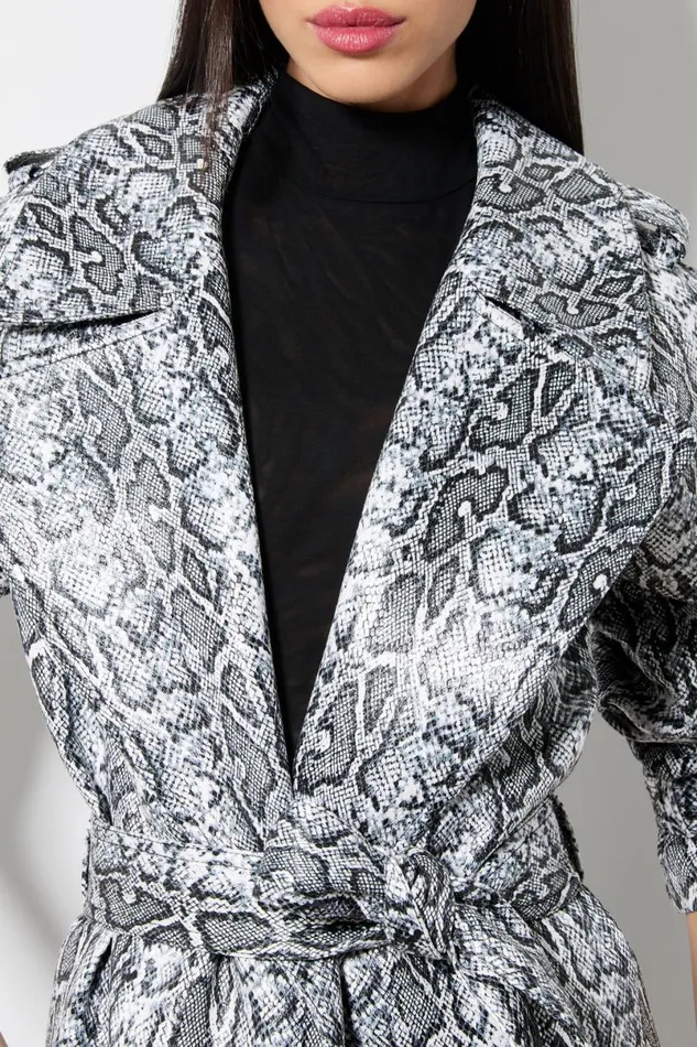 Alice Olivia Jarrett Vegan Trench Off Whiteblack Python Women Outerwear